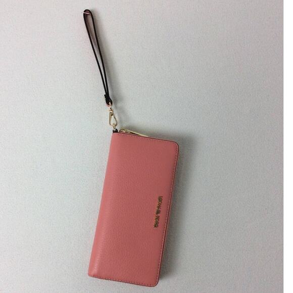 Michael Kors Peach Jet Set Continental Leather Wallet Wristlet NWT